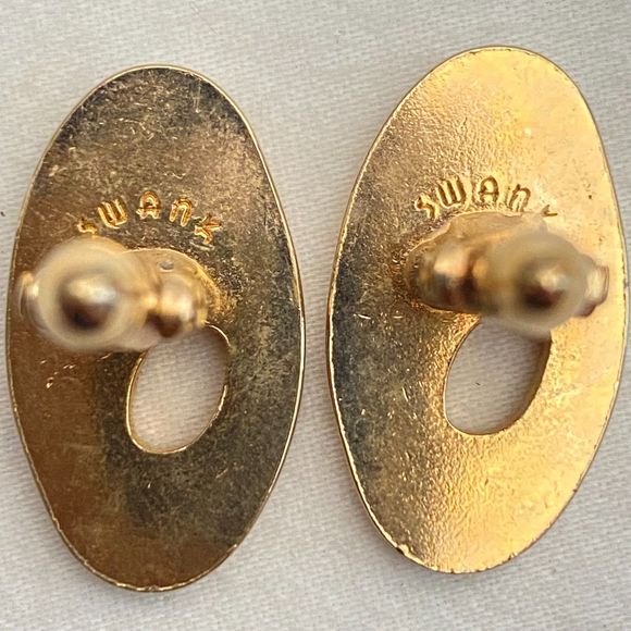 Swank Cuff Links Gold Tone Oval Abstract Design - Picture 5 of 6